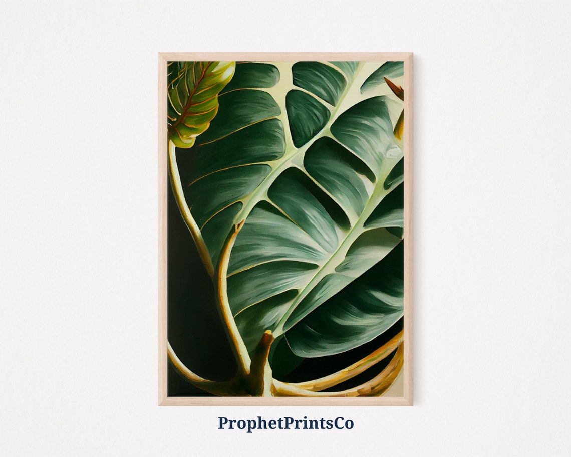 Giant Tropical Leaf Close Up Dark Botanical Oil Painting Art Poster