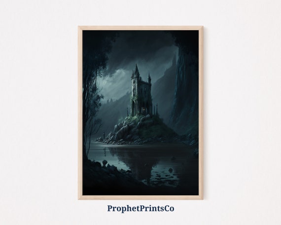 Dark Academia Landscape Poster Print Moody Castle Wall Art Painting Vintage Gothic Home Dcor Wall Art Digitial