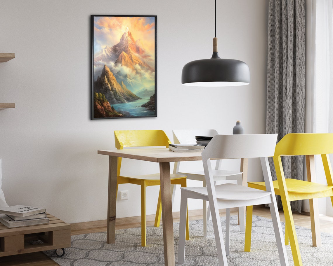 Majestic Mountain Peak Oil Painting Golden Summit Cloud Sea Poster - Image 2