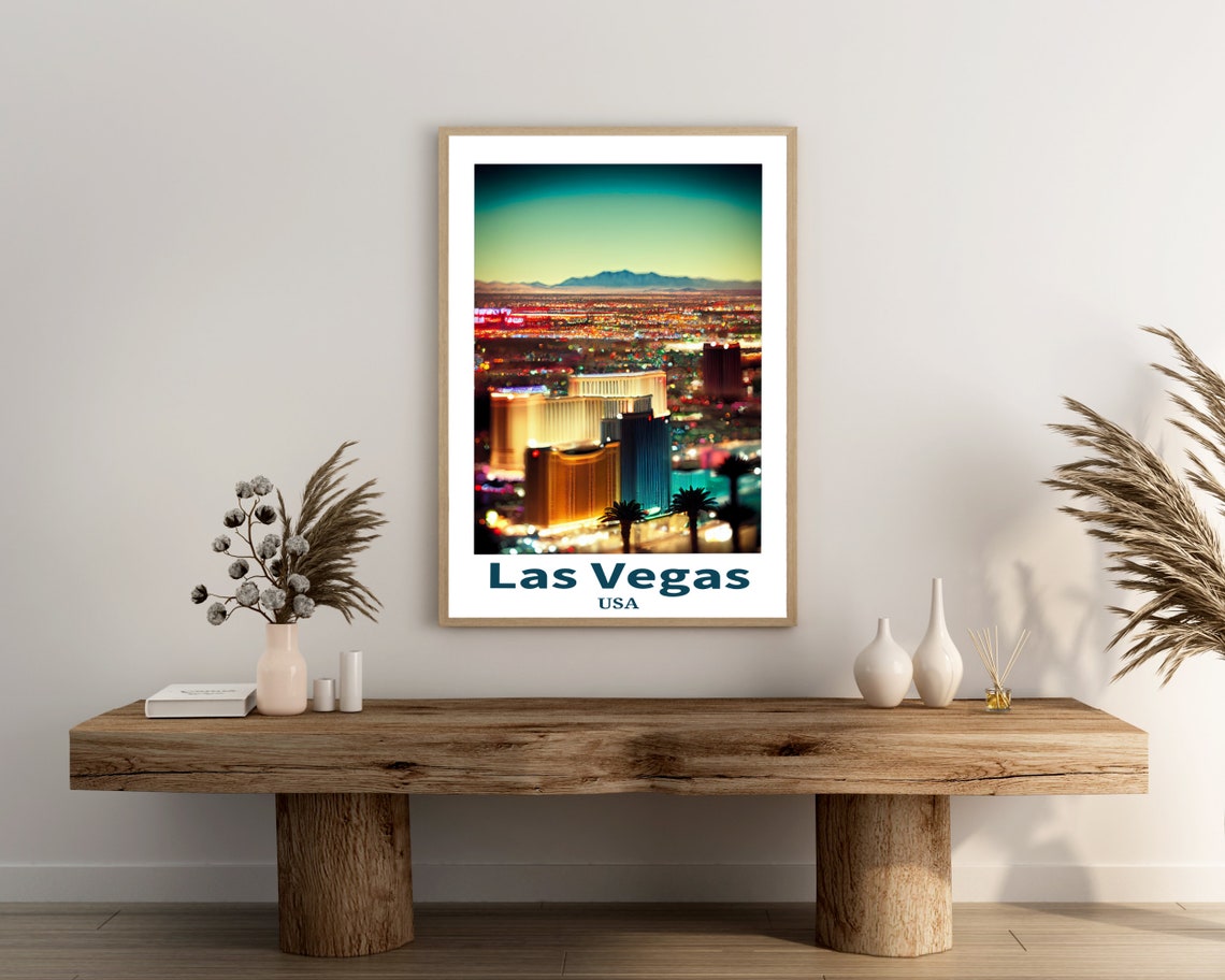 Las Vegas USA Night Skyline City Lights Panoramic Travel Art Poster - Image 3