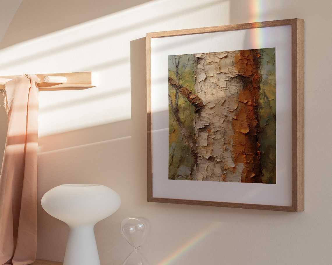 Textured Birch Tree Bark Oil Painting Rustic Impasto Nature Poster - Image 3