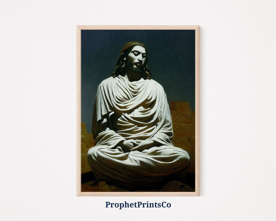 Jesus Christ White Robe Night Prayer Sacred Christian Art Poster
