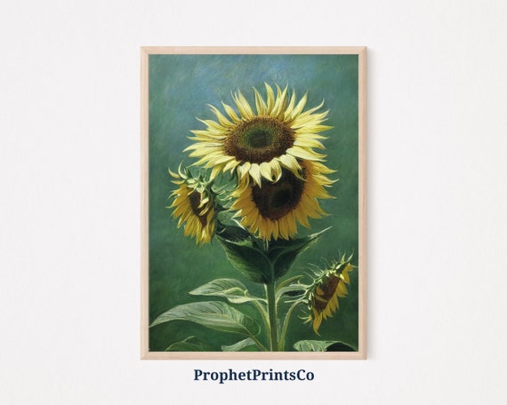 Digitial Beautiful Sunflower Poster Print Flower Wall Art Inspired By Monet Painting Room Dcor