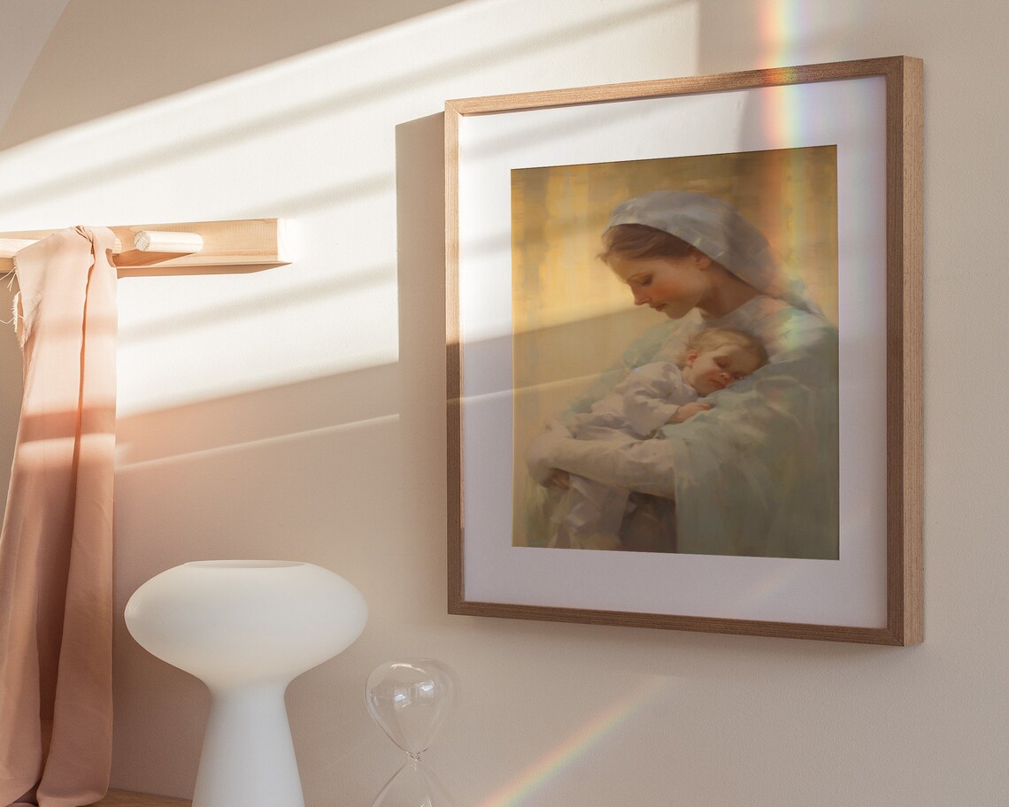 Mother Cradling Baby Golden Light Christian Oil Painting Poster - Image 3
