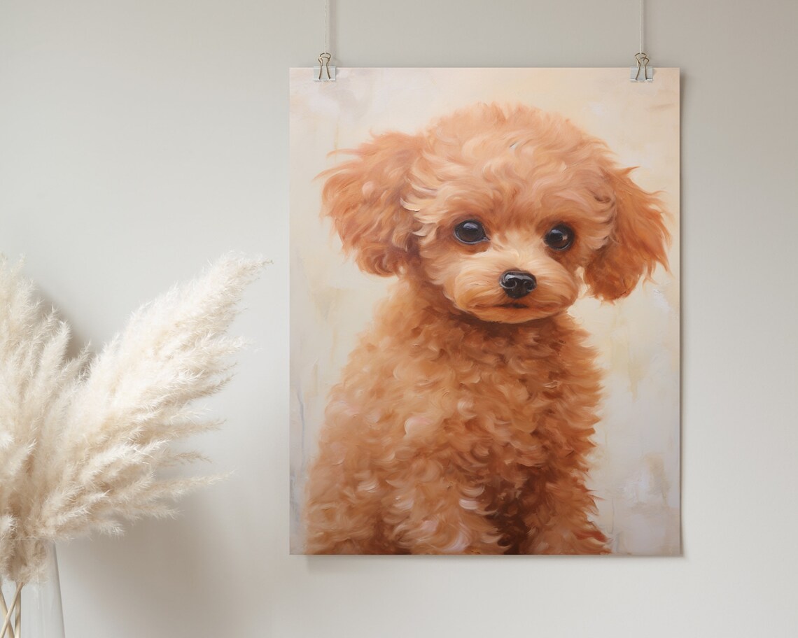 Apricot Toy Poodle Puppy Portrait Oil Painting Dog Lover Poster - Image 2