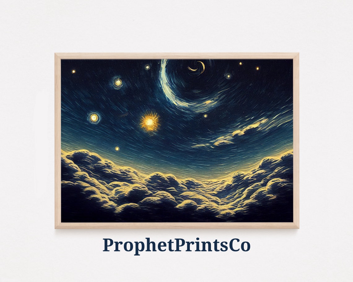 Crescent Moon Swirling Night Sky Van Gogh Style Clouds Poster
