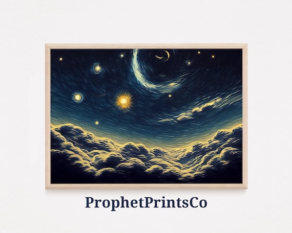 Crescent Moon Swirling Night Sky Van Gogh Style Clouds Poster