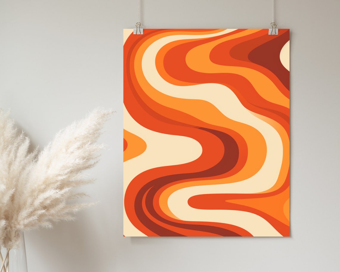Hypnotic Burnt Orange Retro Swirl 70s Groovy Psychedelic Art Poster - Image 2