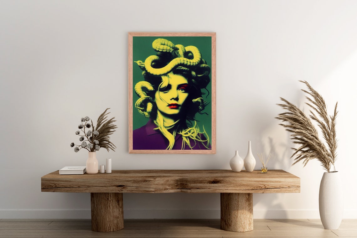 Medusa Snake Hair Neon Green Pop Art Greek Mythology Gorgon Poster - Image 2