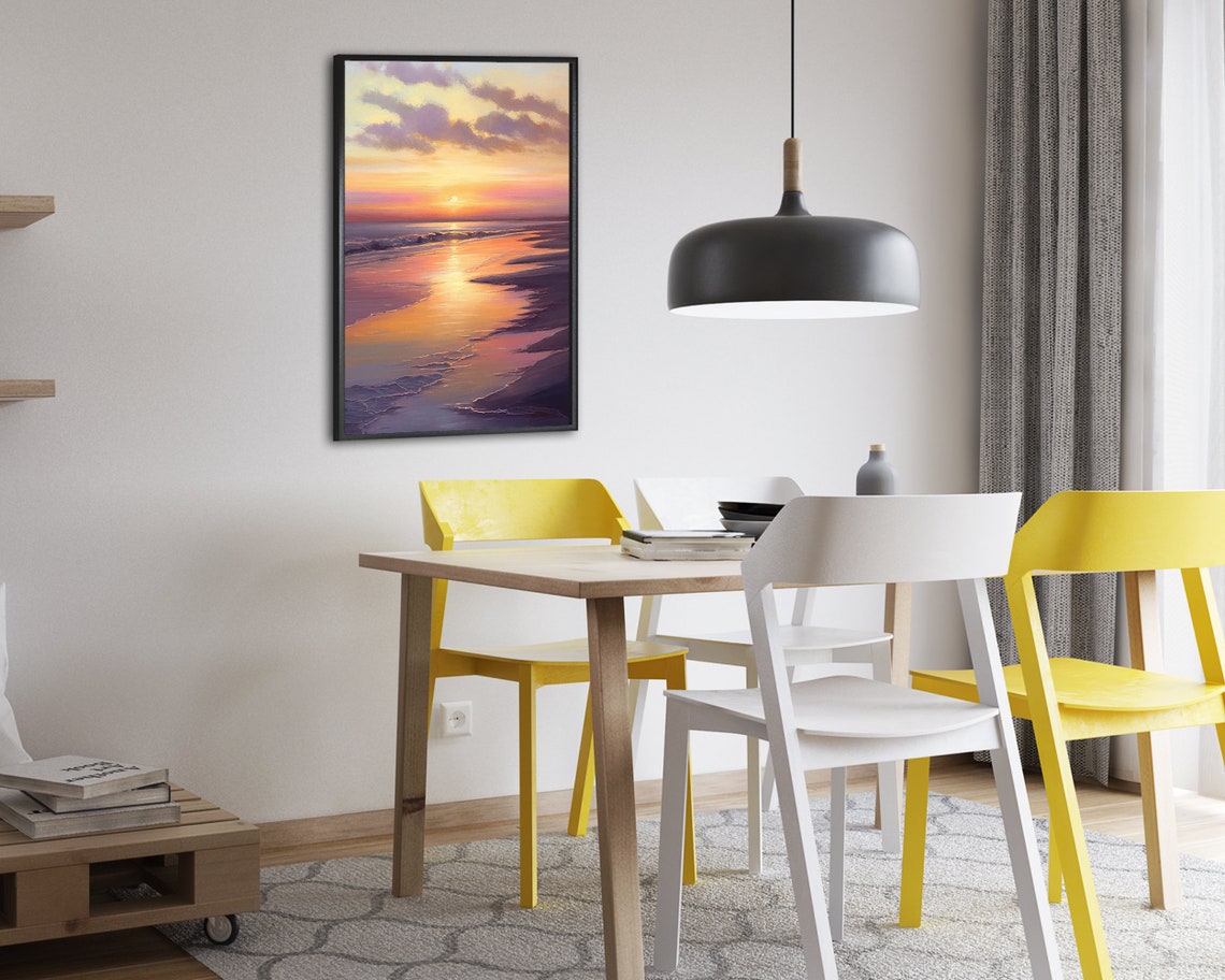 Serene Ocean Sunset Over Calm Waves Soft Pastel Coastal Wall Poster - Image 2