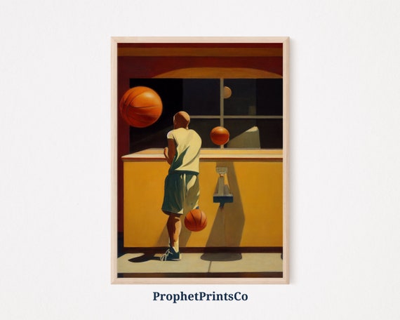 Digitial Surreal Basketball Poster Print Basket Ball Season Wall Art Sports Gift Fitness Room Dcor