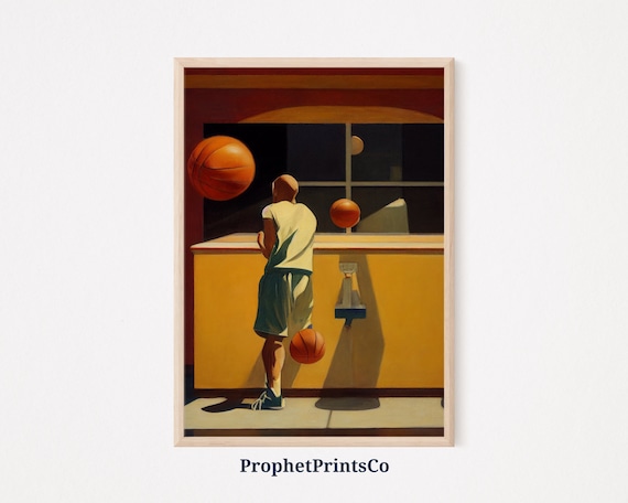 Surreal Dreamlike Floating Basketballs Player Night Game Poster
