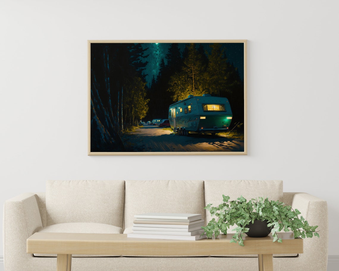 Beach Camping Poster Print Night Coastal Wall Art California Lover Gift Palm Tree Home Dcor Wall Art Digitial - Image 3