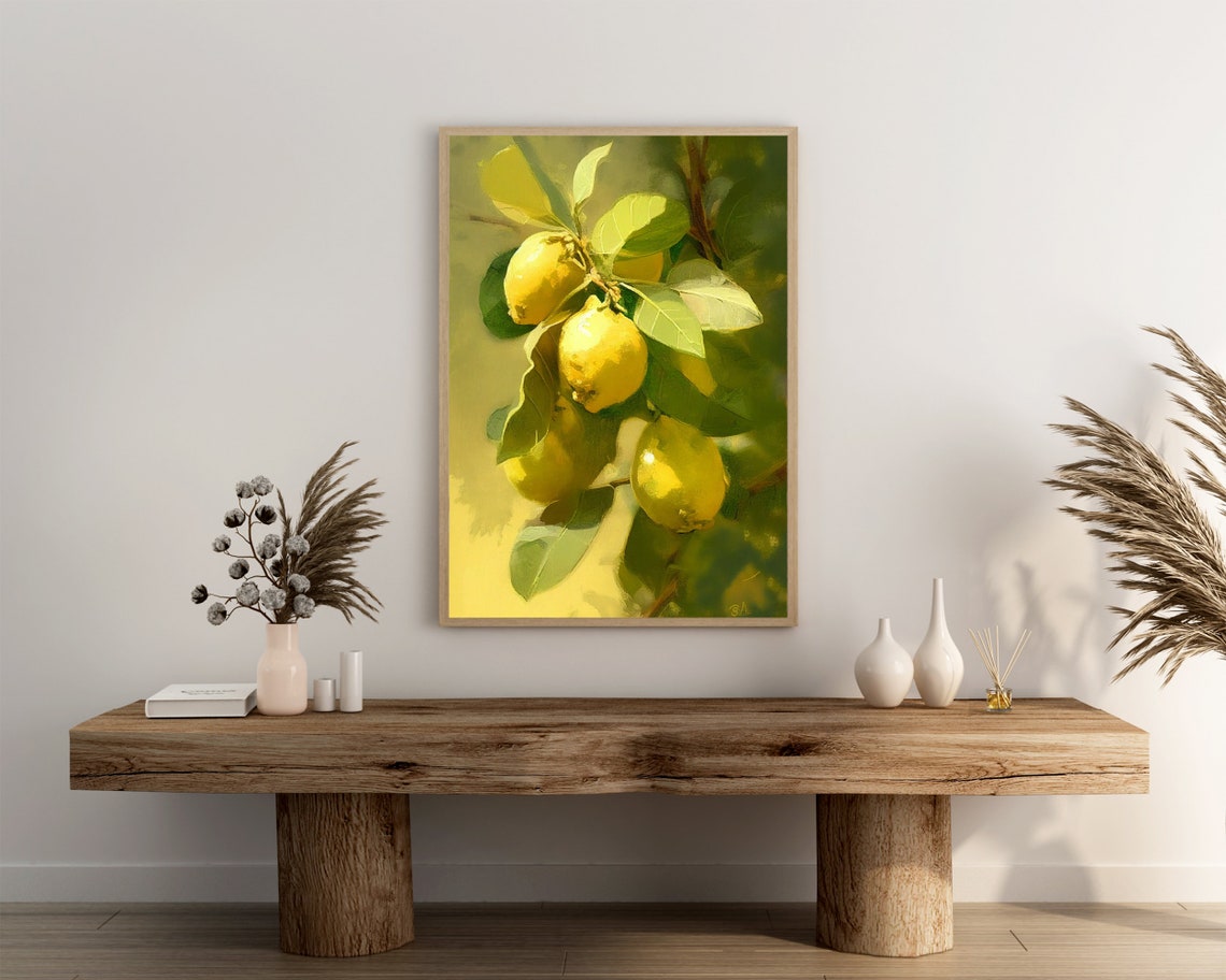 Sunlit Cluster of Ripe Lemons on a Green Branch Oil Painting Poster - Image 3