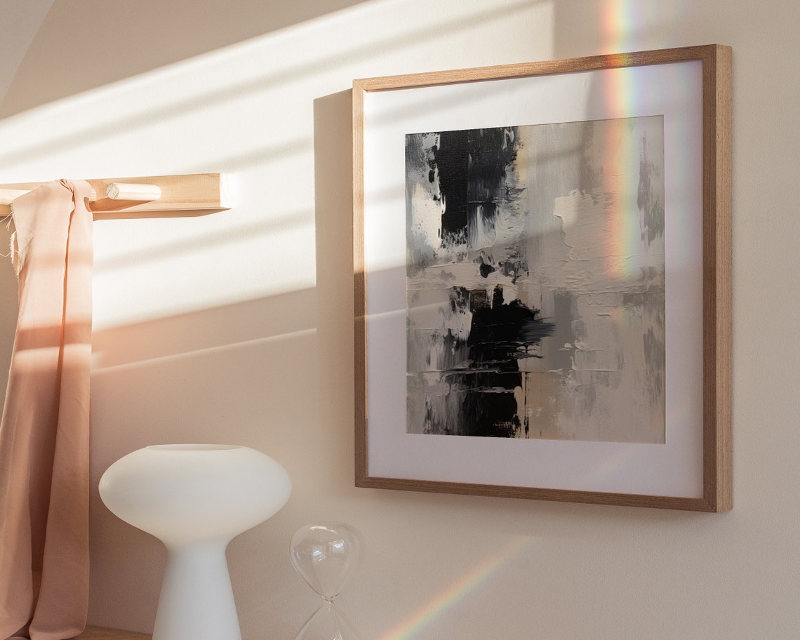 Bold Black and White Abstract Brushstroke Textured Art Poster - Image 2