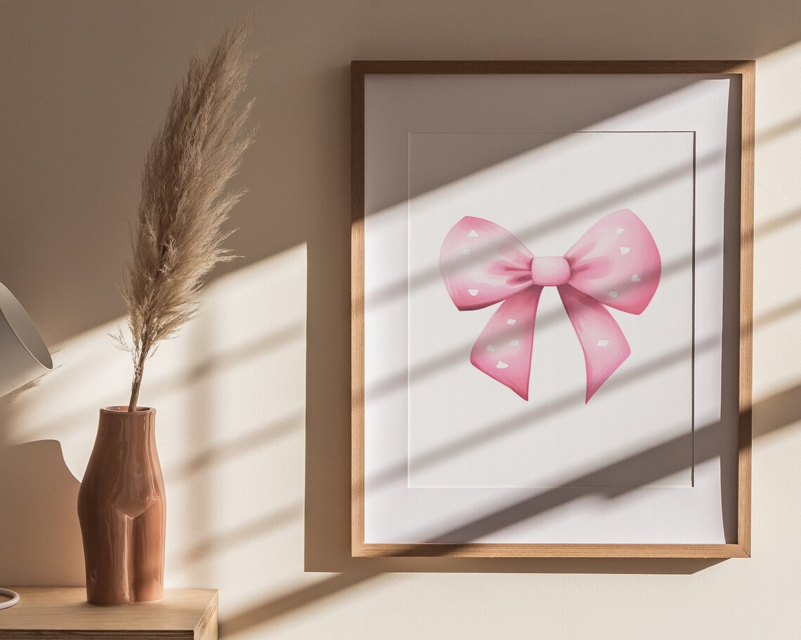 Pink Polka Dot Watercolor Bow Minimalist Girls Room Wall Poster - Image 4