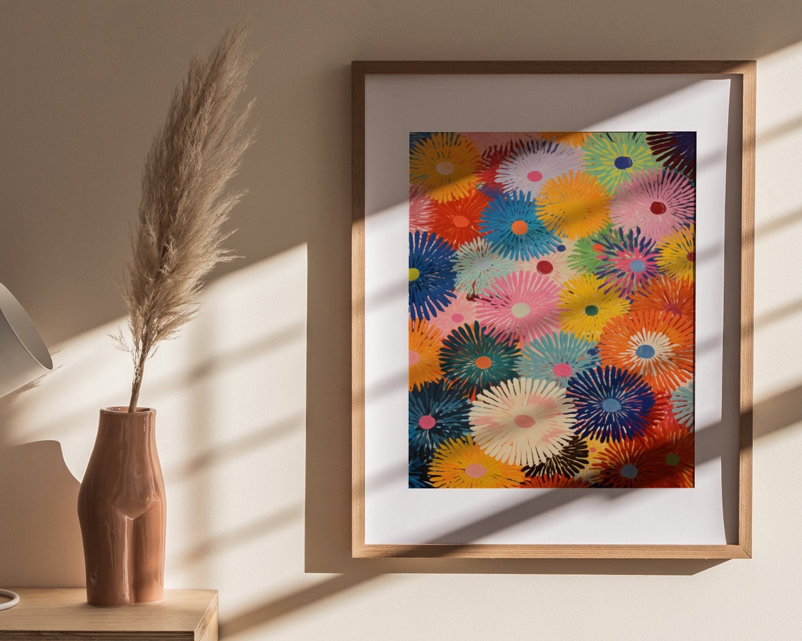 Bold Groovy Sunburst Daisy Pattern Colorful Retro 60s Art Poster - Image 4