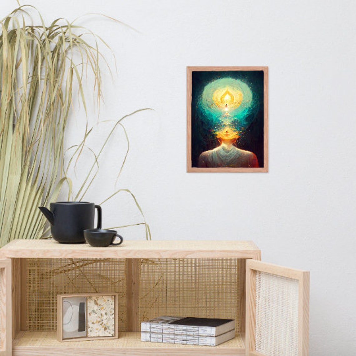 Meditating Figure with Radiant Crown Chakra Energy Glow Poster - Image 2