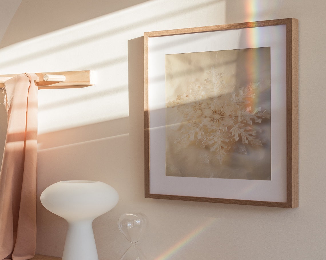 Golden Snowflake Macro Warm Neutral Winter Holiday Wall Poster - Image 3