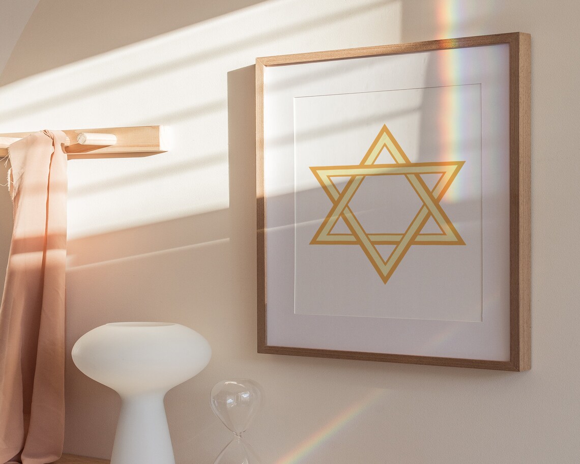 Gold Star of David Minimalist Geometric Jewish Symbol Poster - Image 3