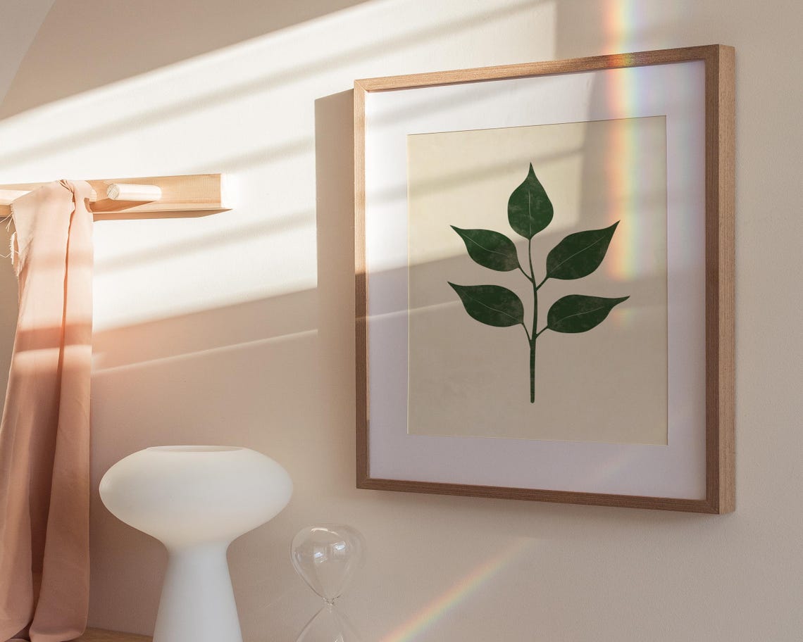 Minimalist Leaf Sprig Botanical Five Leaves Cream Decor Poster - Image 4