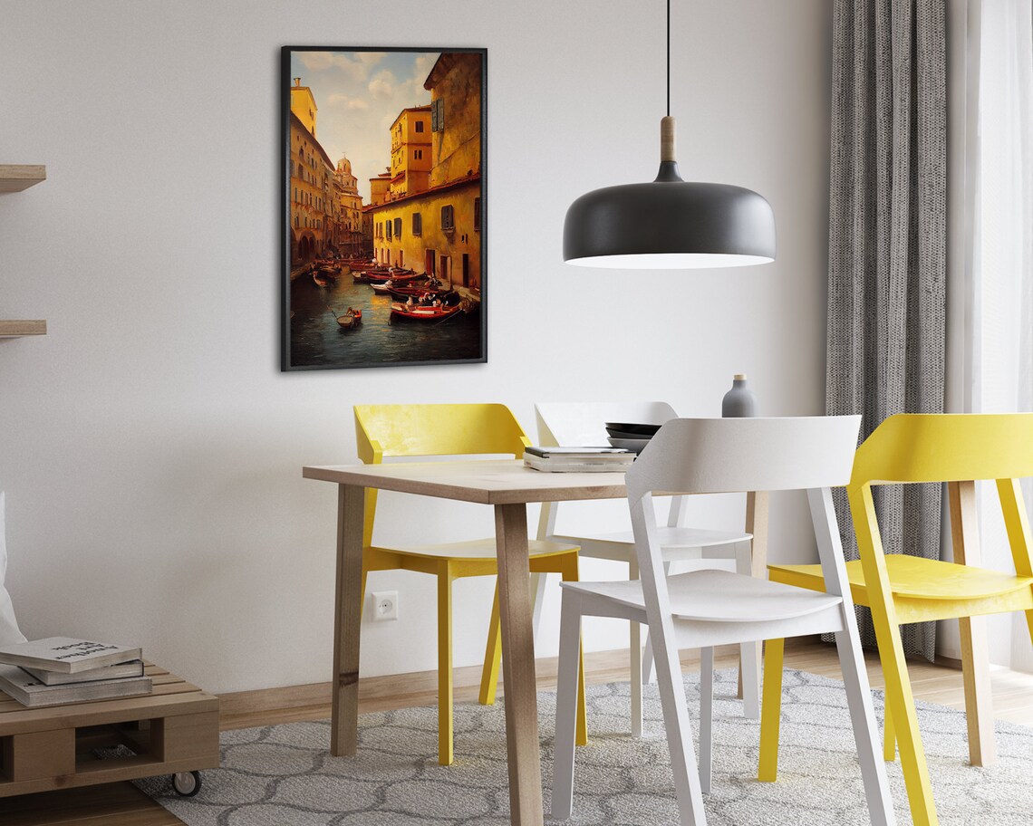 Venice Italy Canal Gondolas Golden Historic Buildings Art Poster - Image 2
