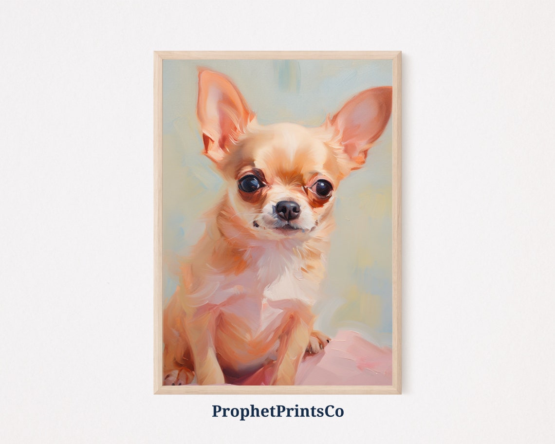 Tan Chihuahua Puppy Oil Painting Cute Small Dog Portrait Poster