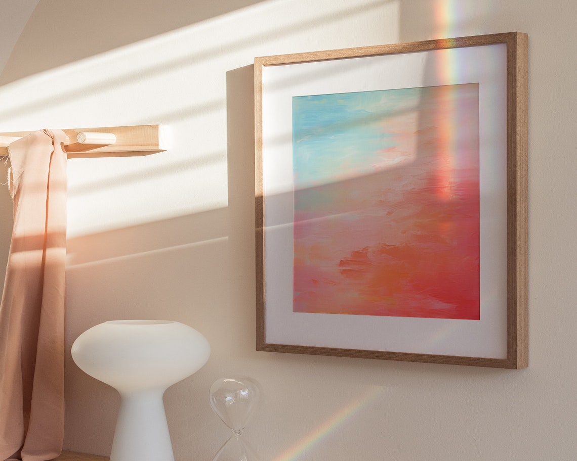 Aqua and Coral Abstract Gradient Modern Pastel Ocean Art Poster - Image 3