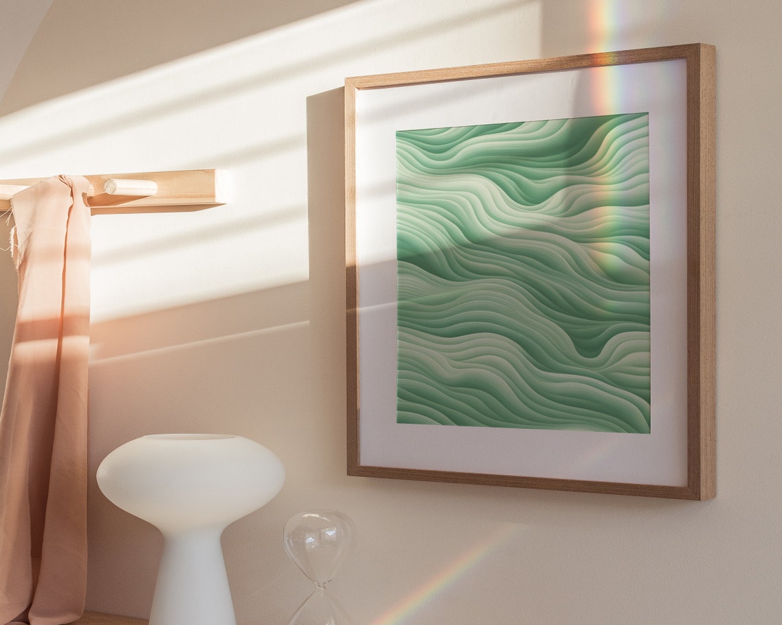 Sage Green Wavy Topographic Line Abstract Minimalist Art Poster - Image 3