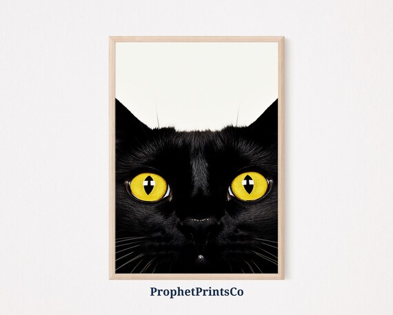 Funny Black Cat With Yellow Eyes Peeking Minimalist Art Poster