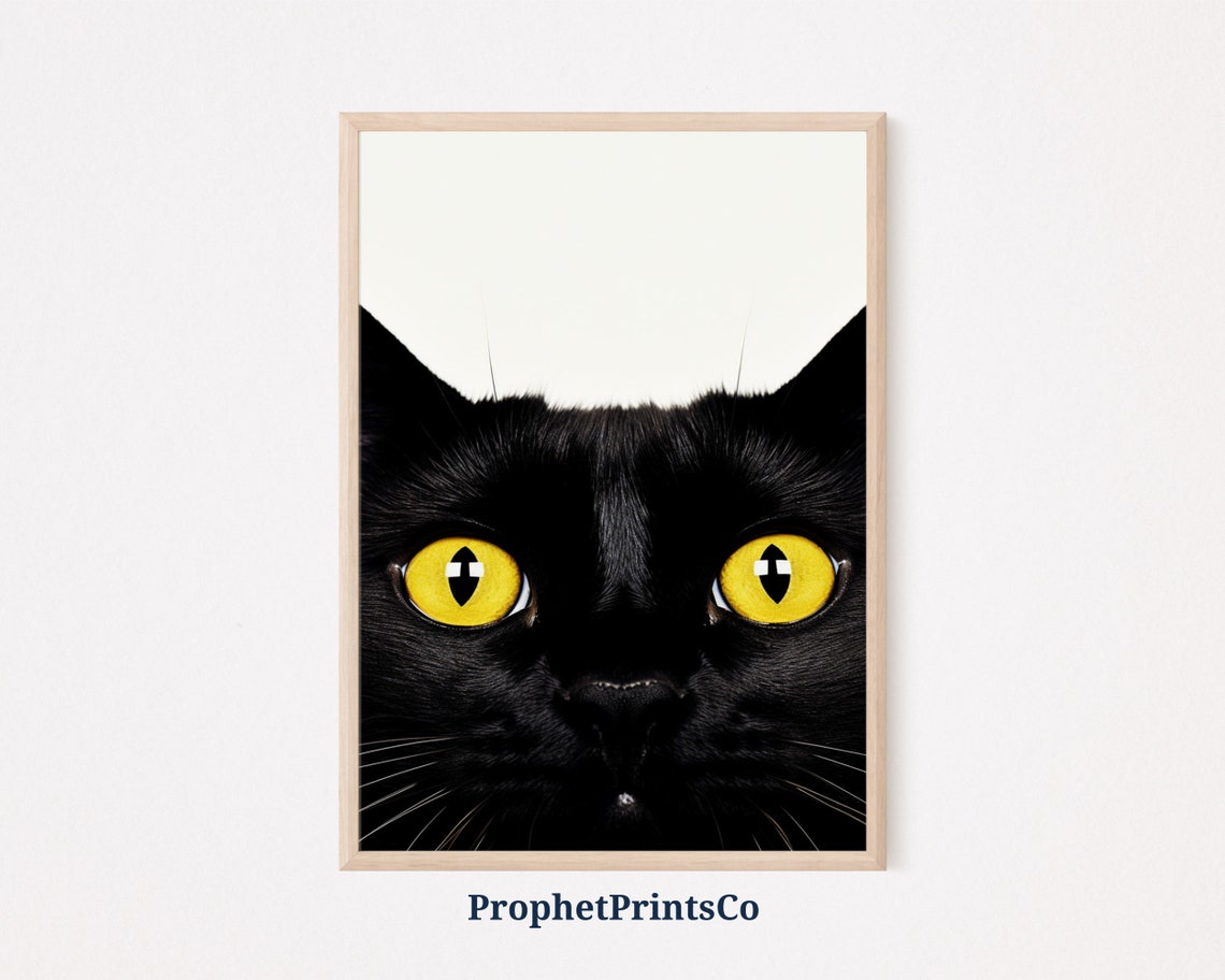 Funny Black Cat With Yellow Eyes Peeking Minimalist Art Poster