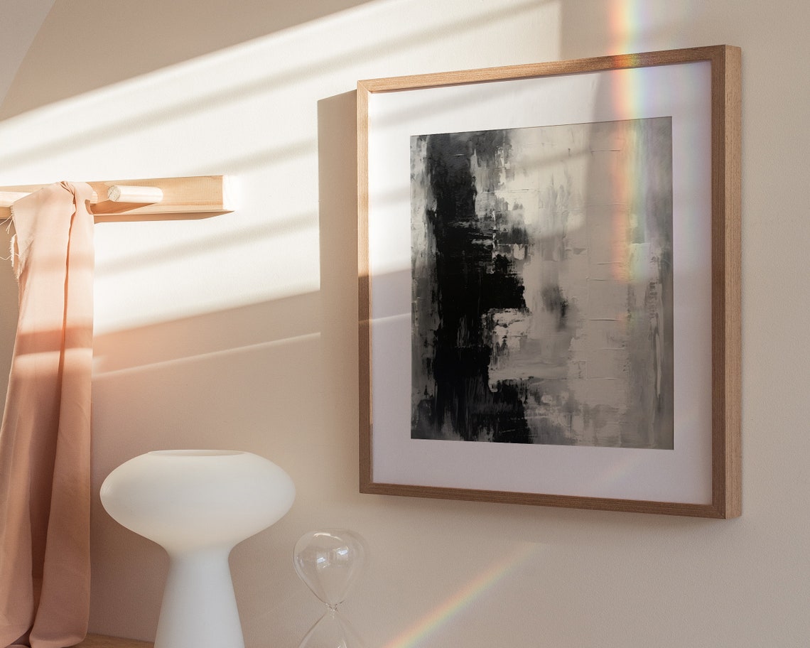 Black White Abstract Textured Brushwork Contrast Modern Poster - Image 2