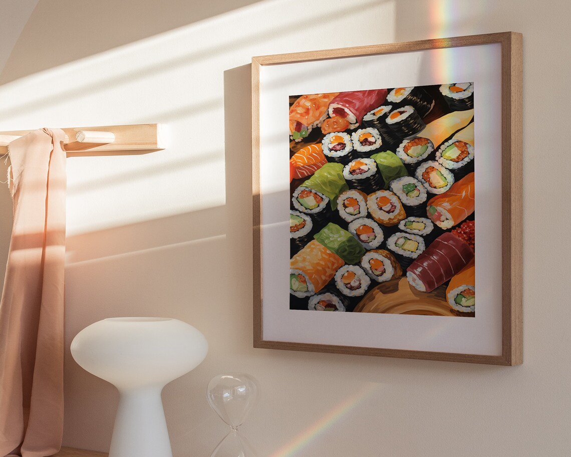 Sushi Maki Rolls Tuna Nigiri Wooden Board Food Painting Poster - Image 3