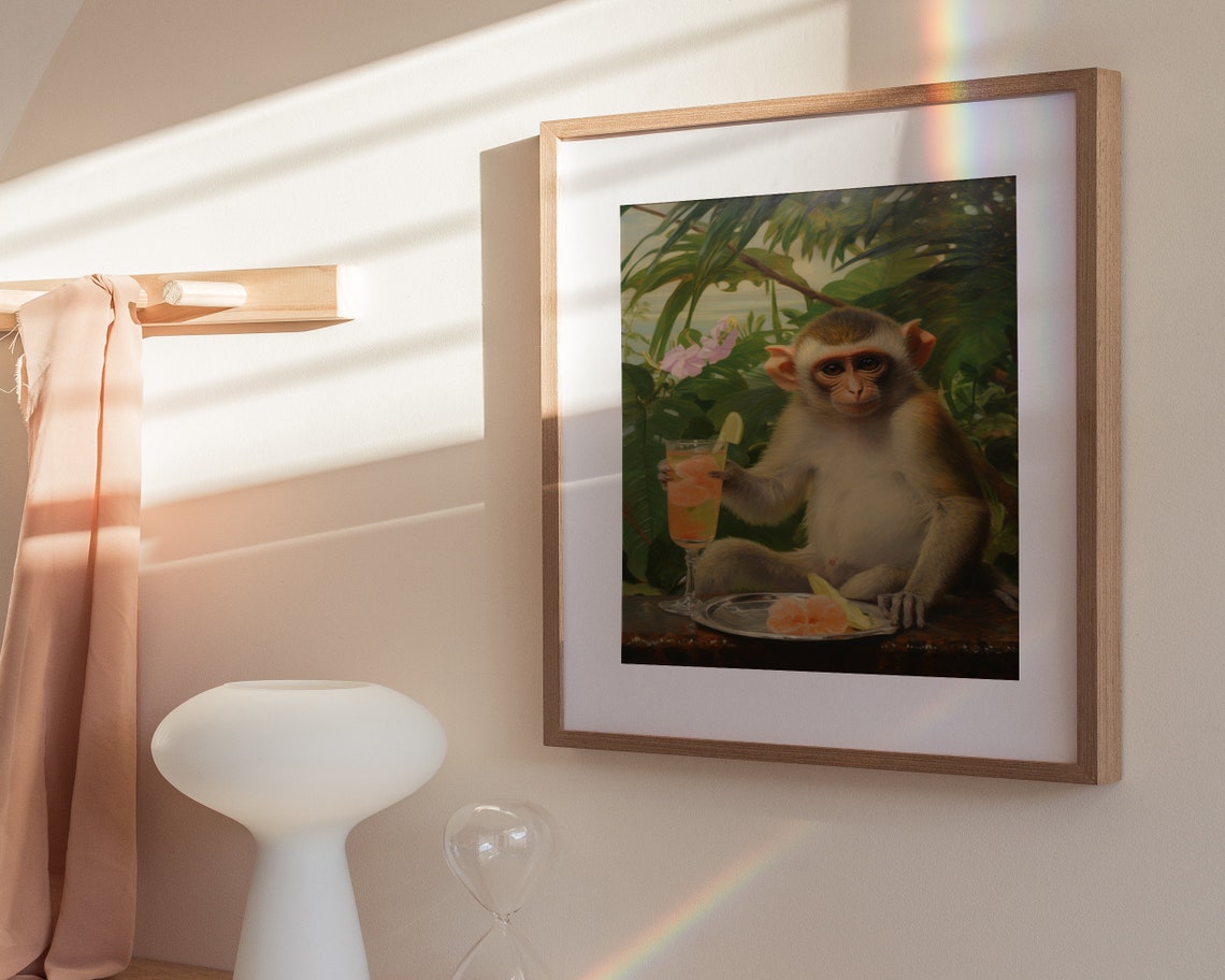 Monkey With Orange Cocktail Tropical Bar Funny Animal Poster - Image 3
