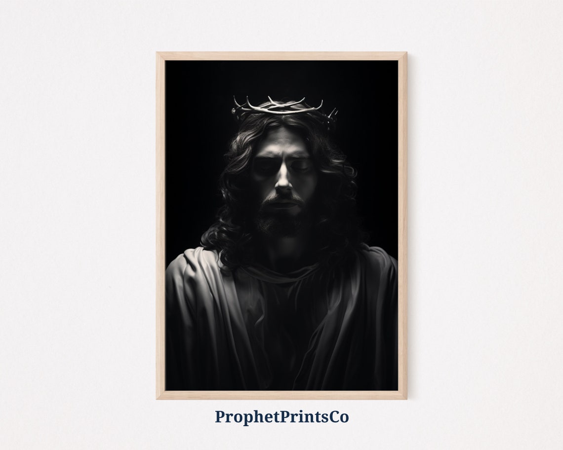 Jesus Christ Crown of Thorns Dark Dramatic Portrait Art Poster
