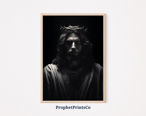 Jesus Christ Crown of Thorns Dark Dramatic Portrait Art Poster