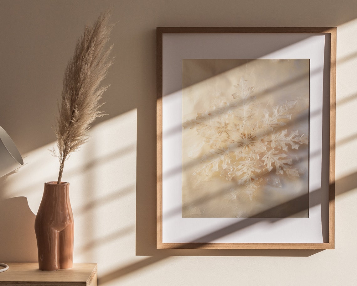 Golden Snowflake Macro Warm Neutral Winter Holiday Wall Poster - Image 4