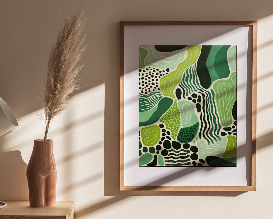 Green Organic Abstract Shapes Black Waves Modern Boho Poster - Image 4