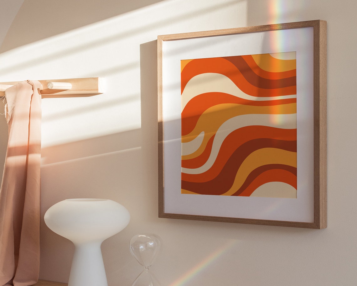 Warm Burnt Orange Retro Waves 70s Groovy Horizontal Art Poster - Image 3