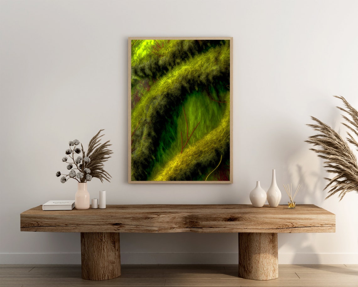 Neon Glowing Green Moss Macro Abstract Nature Texture Poster - Image 3
