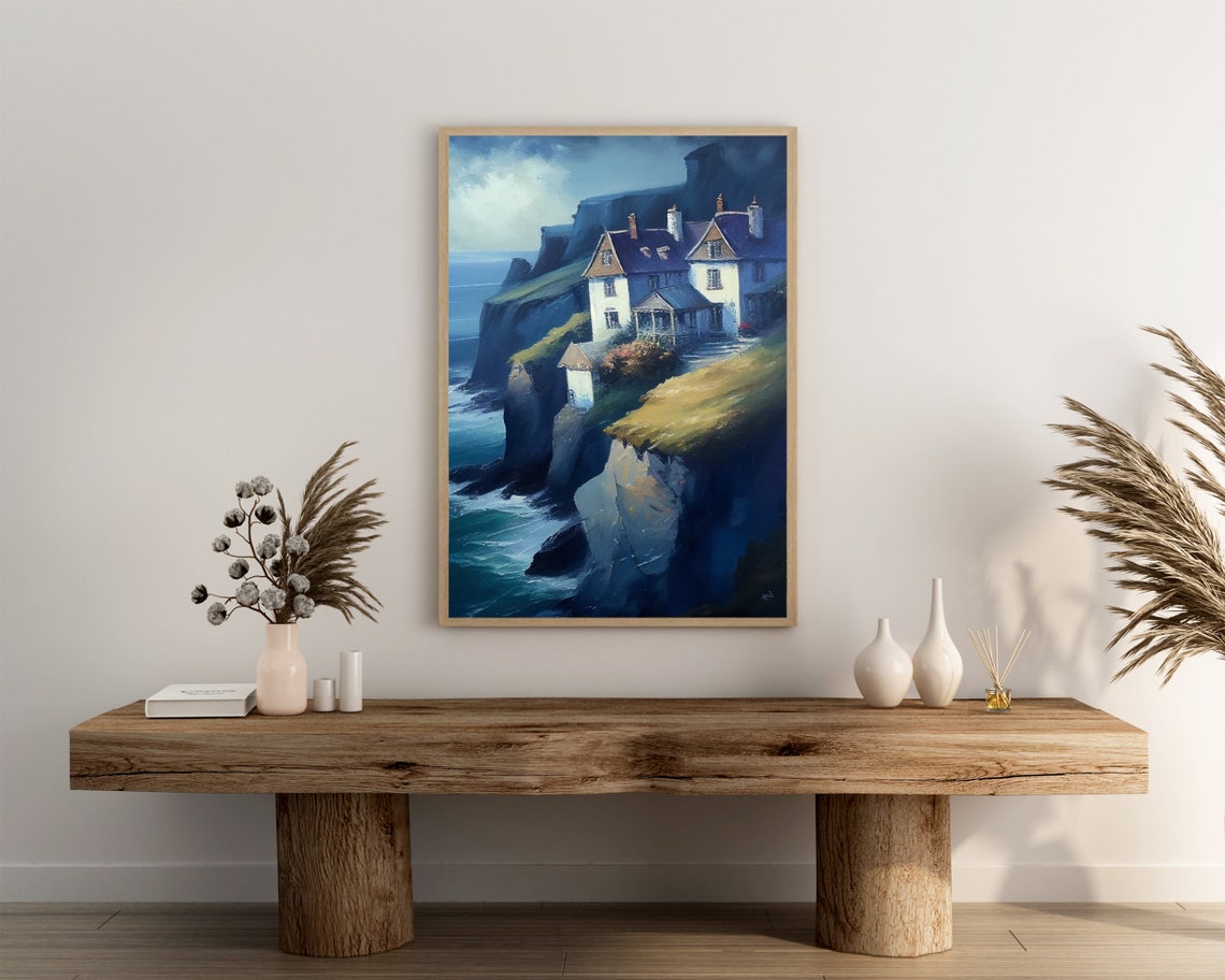 White Cottages on Dramatic Sea Cliffs Above the Ocean Poster - Image 3