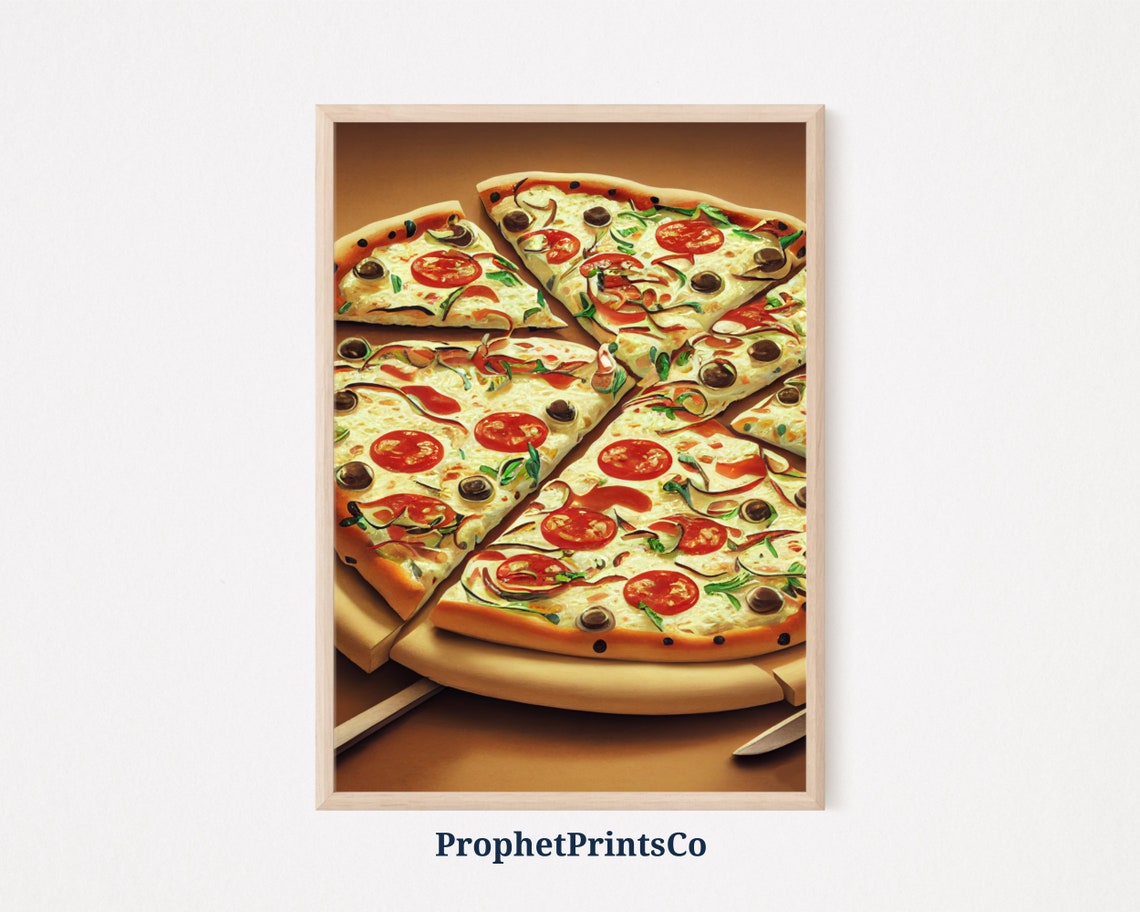 Pizza Slices Pepperoni Olive Pizzeria Kitchen Food Illustration Poster