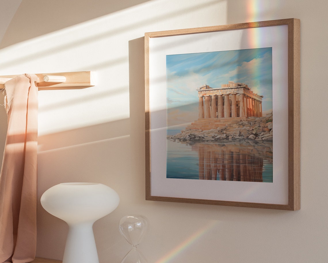 Parthenon Ancient Greek Temple Watercolor Seaside Reflection Poster - Image 3