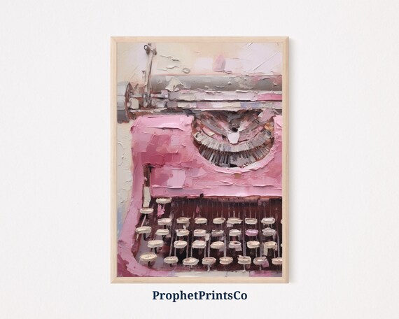 Vintage Pink Typewriter Front View Textured Oil Painting Poster