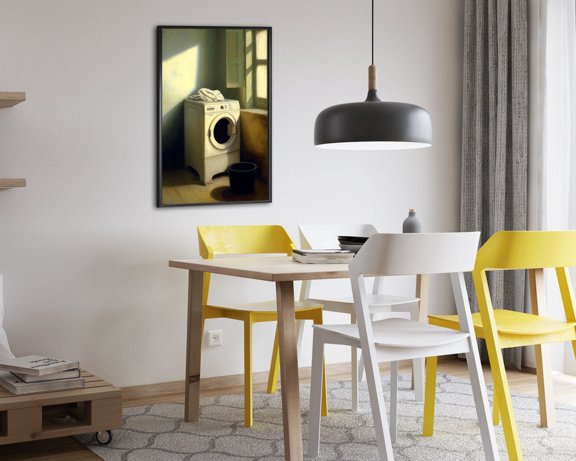 Dramatic Light Vintage Washer Oil Painting Quiet Laundry Room Poster - Image 2