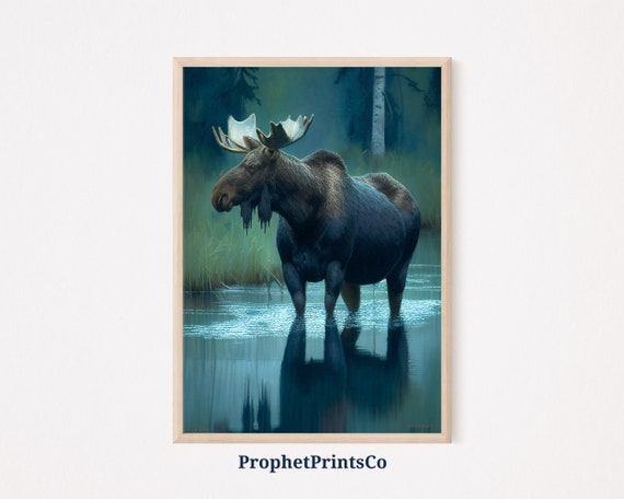 Moose Oil Painting Poster Print Wildlife Animal Wall Art Nature Lover Gift Cabin Home Dcor Wall Art