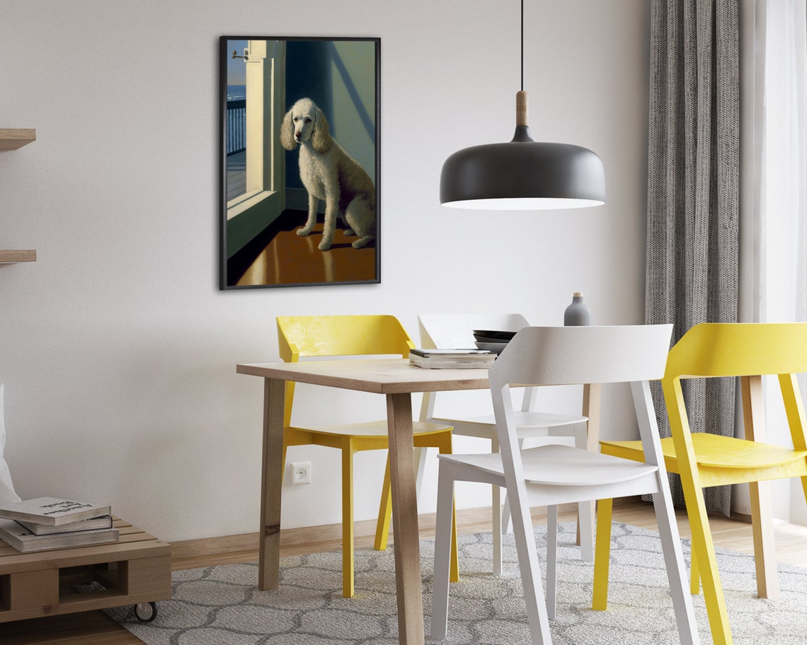 White Poodle By Open Door Overlooking The Sea Coastal Dog Scene Poster - Image 2