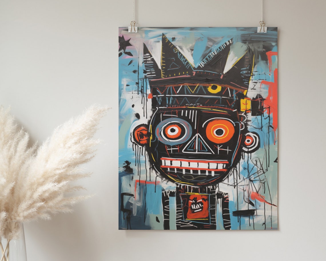 Basquiat Inspired Crown Graffiti Face Urban Neo Expressionist Poster - Image 2