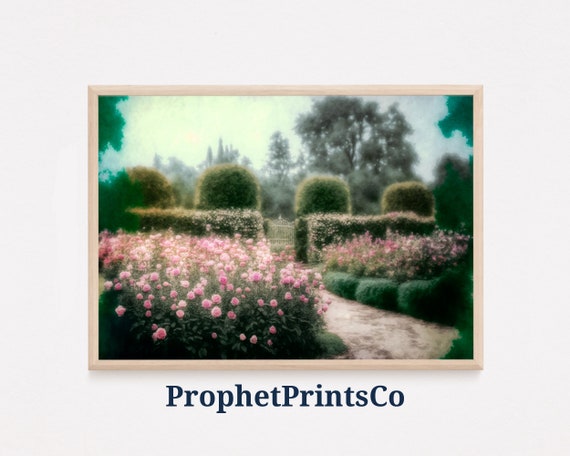 Muted Rose Garden Poster Print Cottage Core Wall Art Inspired By Monet Cute Flower Home Dcor Wall Art Digitial