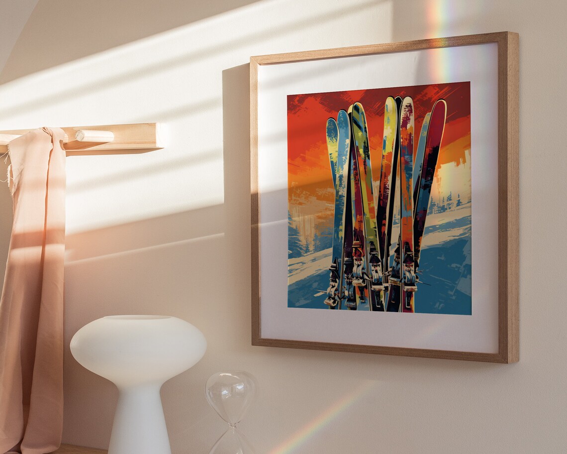 Vintage Pop Art Skis Orange Sunset Slope Retro Winter Ski Poster - Image 3
